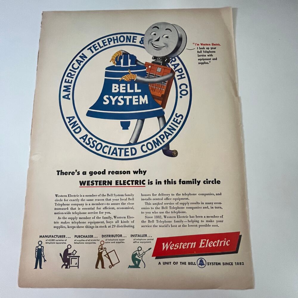 American Telephone and Telegraph Co. Western Electric 1940s WWII Era Ad SV29-3 - Picture 2 of 2